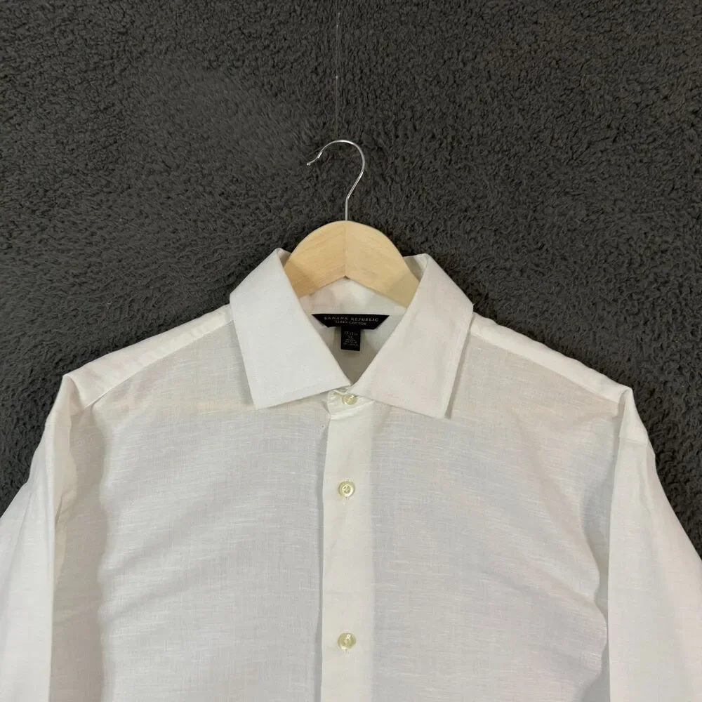 Vtg Banana Republic Shirt Mens XL White Linen Blend Button Up Lightweight